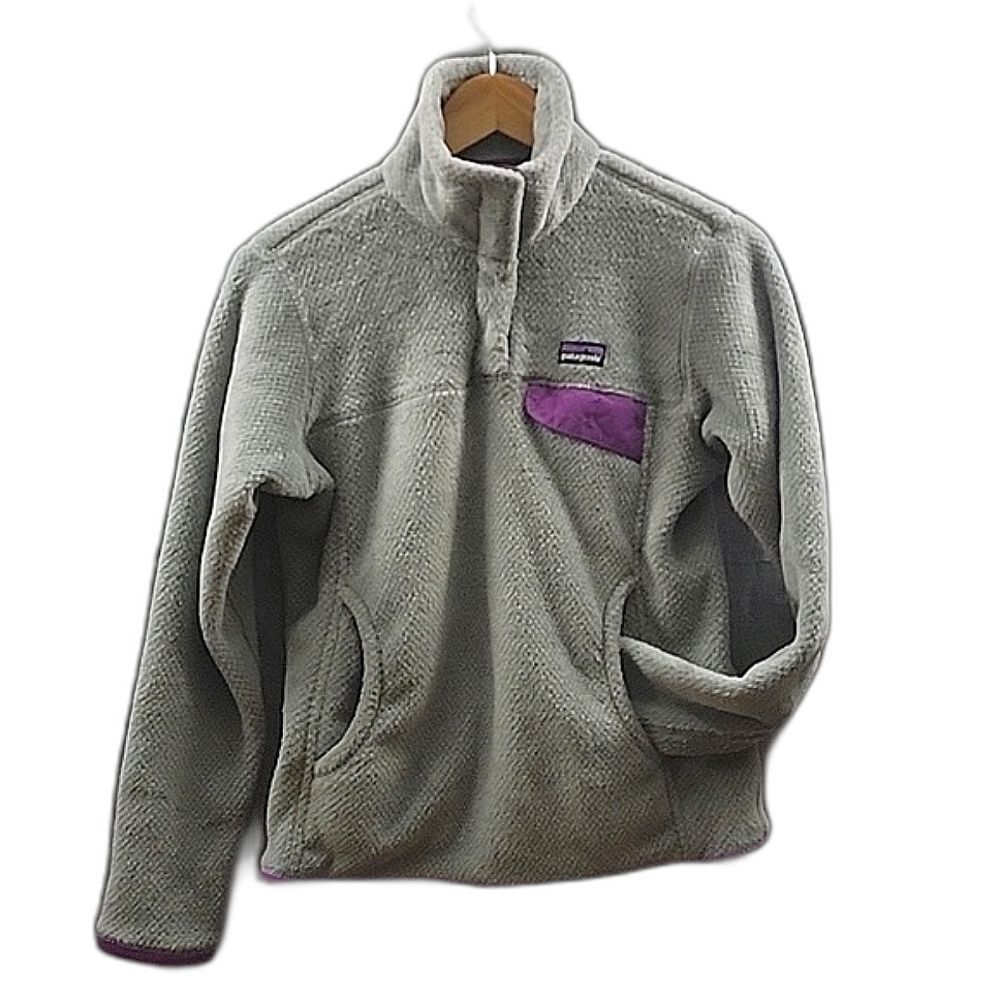 Patagonia Women Gray Re-Tool Snap-T Fleece Pullover Sweatshirt Small Purple Trim
